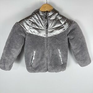 Nike Girl’s Mixed Puffer Coat Gray Silver Full Zip Size 3-4 Yrs.